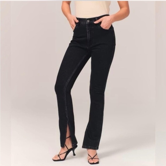 Abercrombie & Fitch The Skinny High Rise Split Hem Jeans Black - Picture 1 of 6